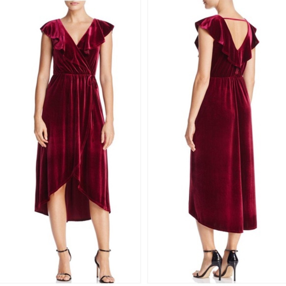 Aqua red velvet hi low dress
